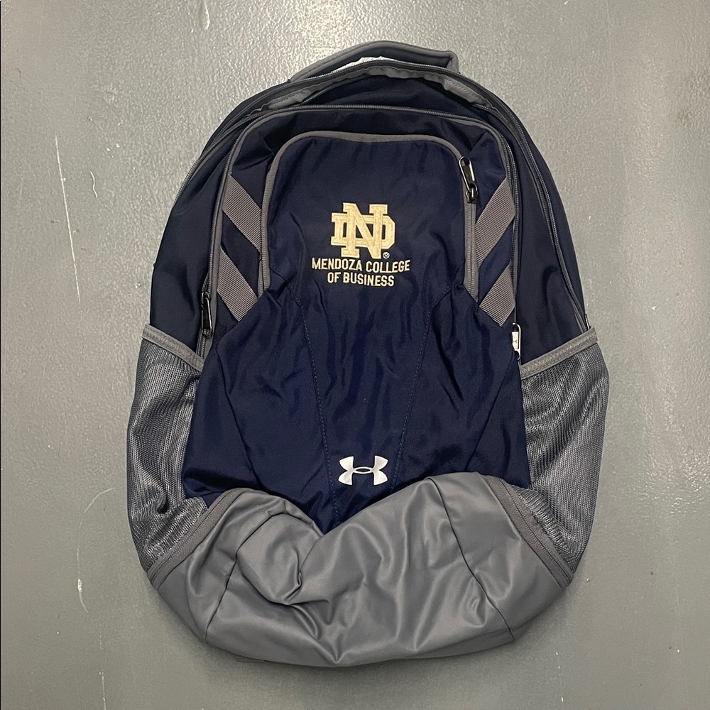 Notre Dame Under Armour Blue and Gray Backpack Mendoza College of Business